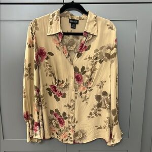 Lane Bryant Tan Long Sleeve Button Down Shirt with Notched Collar